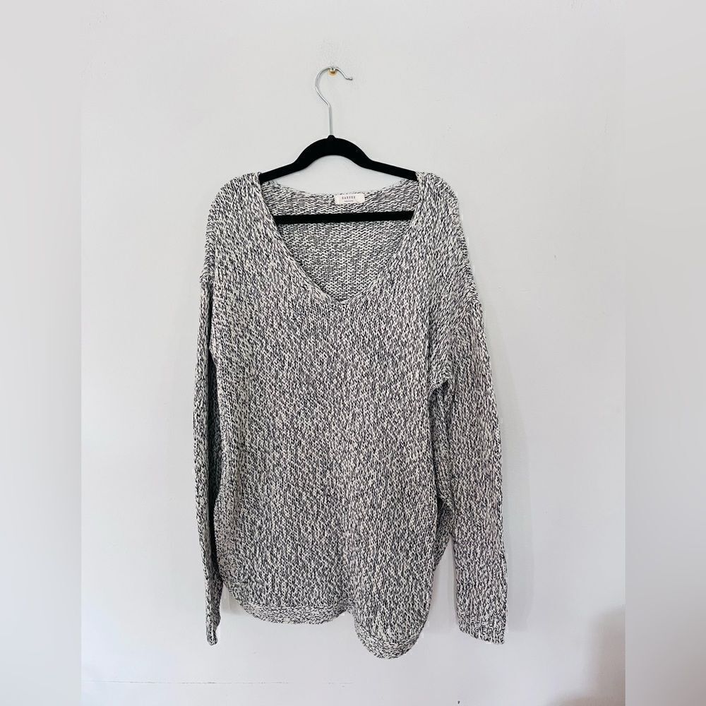 Harper | black and white knit v-neck sweater with elbow patches | size small
